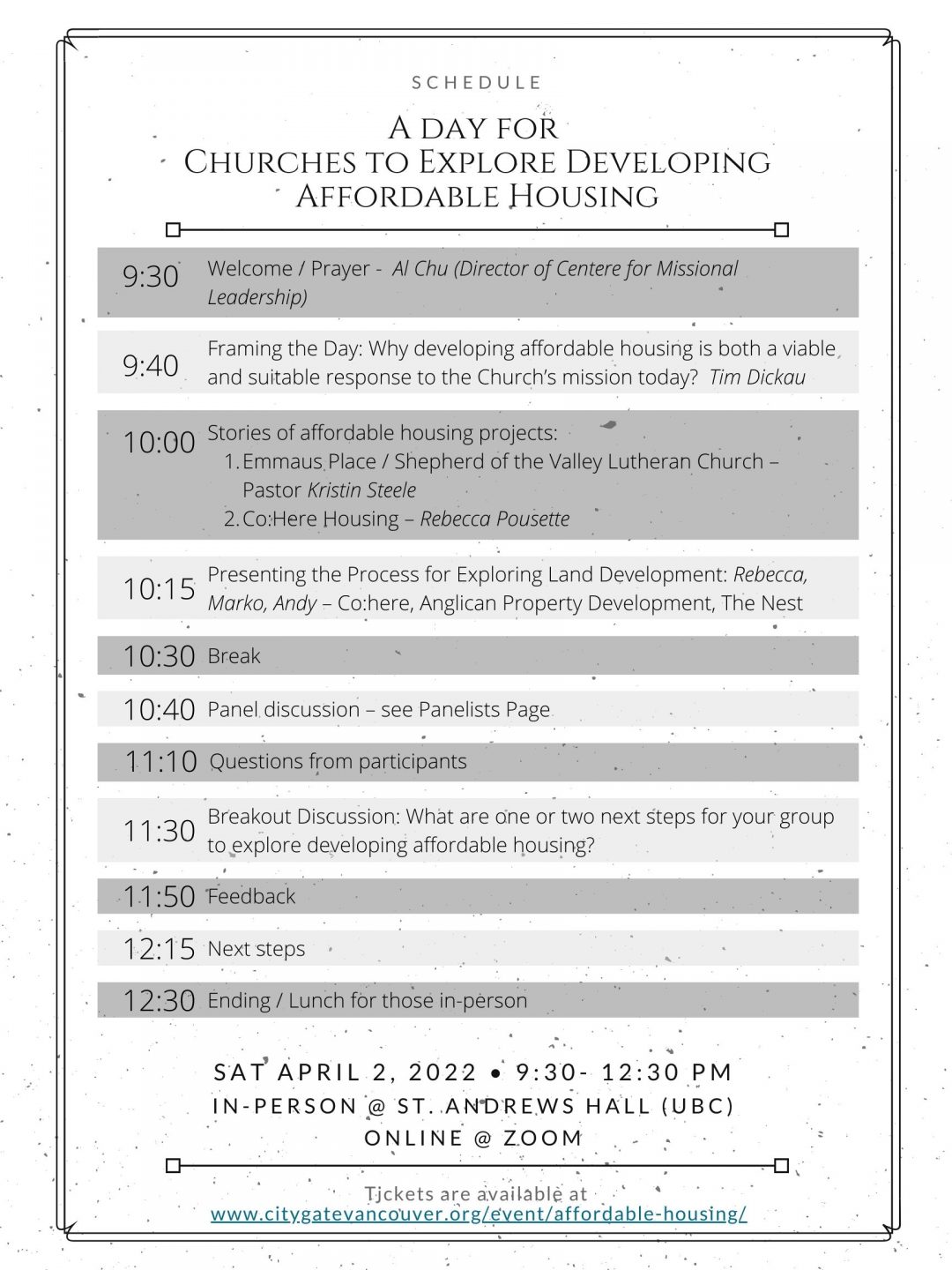 Housing Conference Final Schedule Citygate Vancouver
